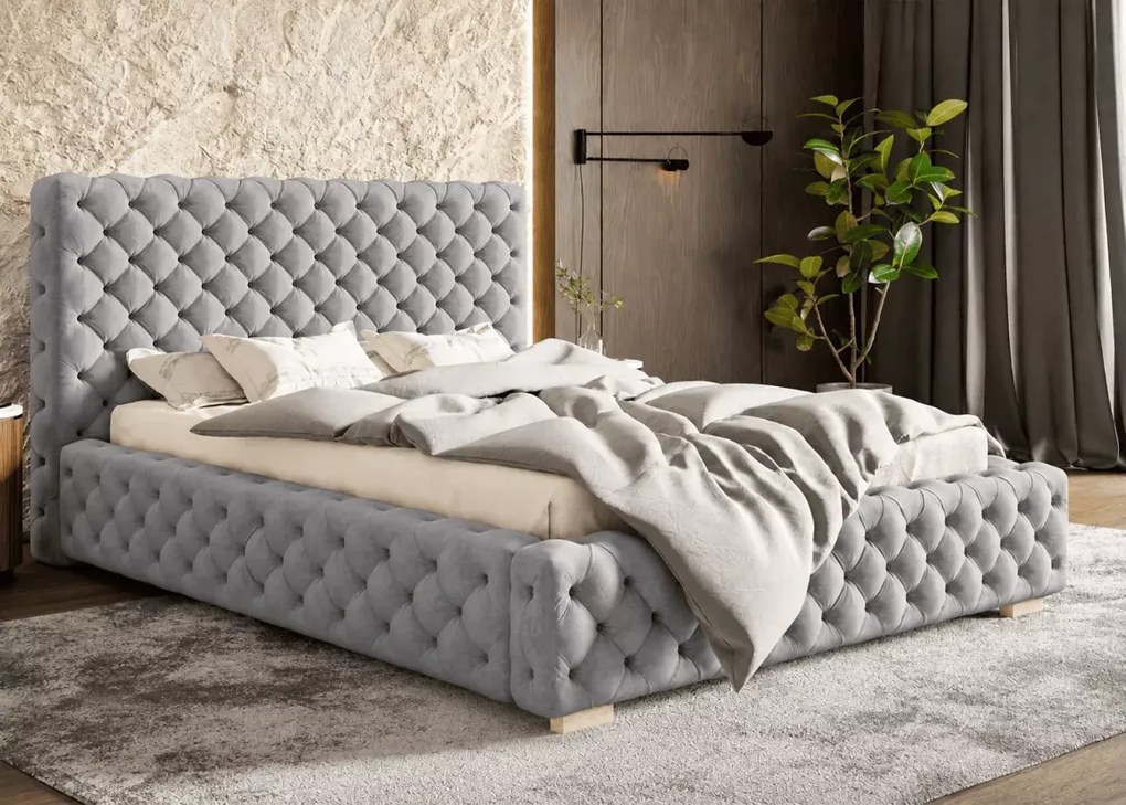 Łóżko tapicerowane Peoria z pojemnikiem stelażem pikowane nowoczesne 90-200x200 cm