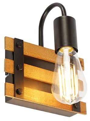 Industrialna lampa ścienna czarna z drewnem - Paleta MaiPrzemysłowy Oswietlenie wewnetrzne