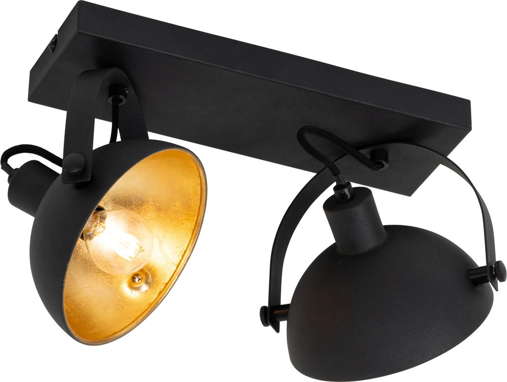Industrialna lampa sufitowa czarna ze złotem 2-punktowa regulowana - Magnax