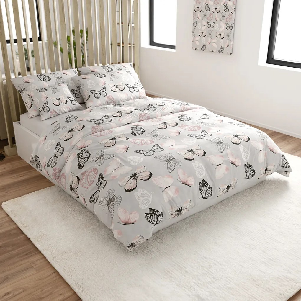 PrzytulneMieszkanie.pl PrzytulneMieszkanie.pl Pościel z mikrofibry MY BUTTERFLY jasnoszara Rozmiar pościeli: 2 szt 70 x 90 cm | 200 x 220 cm