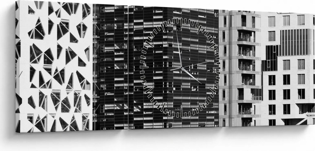 Obraz architektury czarno-białej (z zegarem) (90x30 cm)
