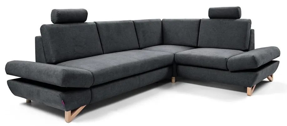 Rozkładany narożnik tapicerowany AVESTA z funkcją spania i pojemnikiem na pościel, w układzie L, prawostronny, antracyt