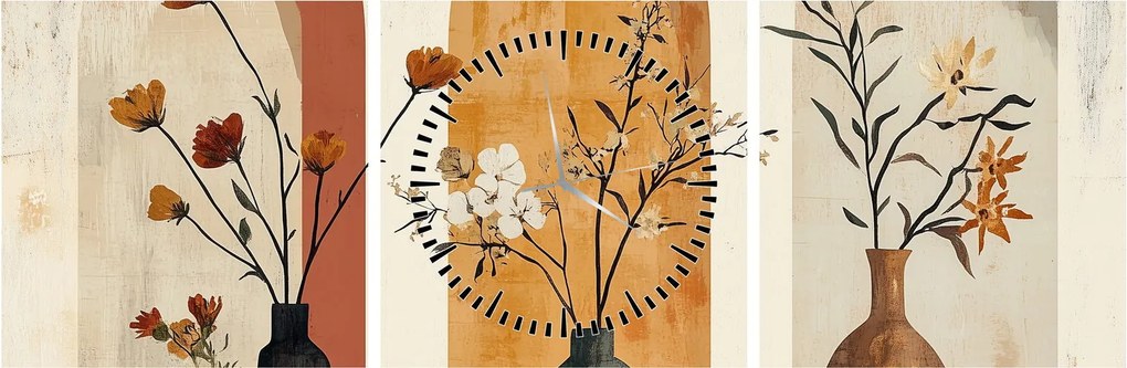 Obraz - Wazony w łukach (z zegarem) (90x30 cm)