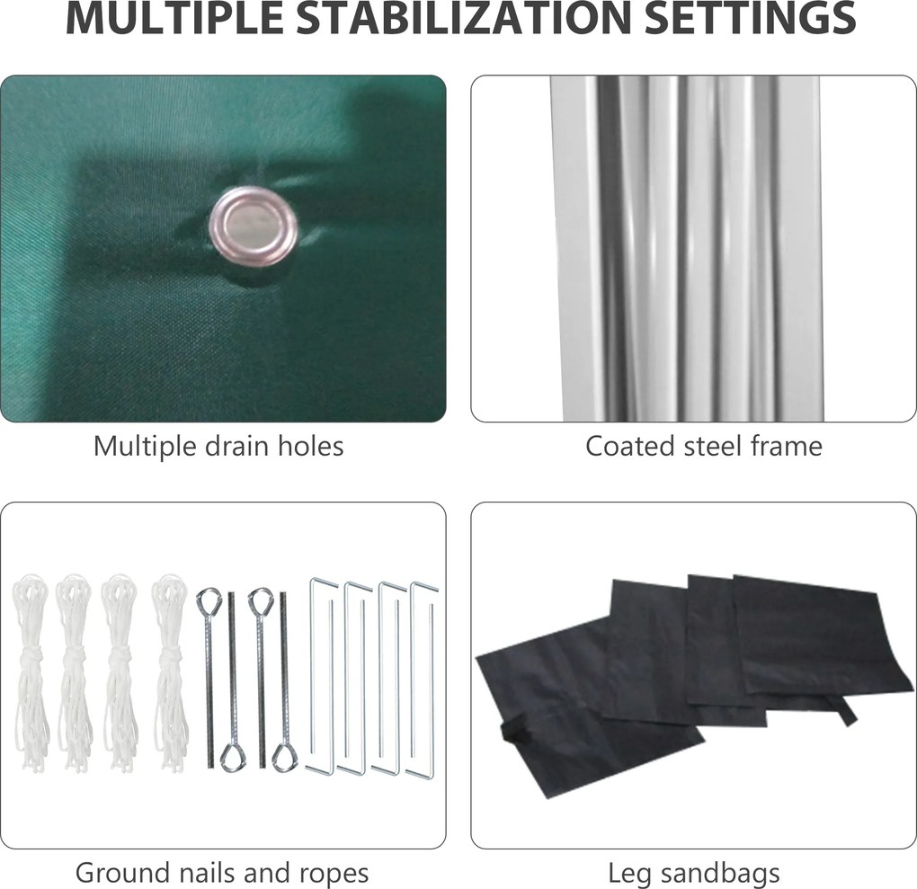 Outsunny Składany Pawilon, 2 Ściany Boczne, Regulowana Wysokość, z Torbą Transportową, Stelaż ze Stali Odporny na Rdzę, 3 x 3 m, Zielony