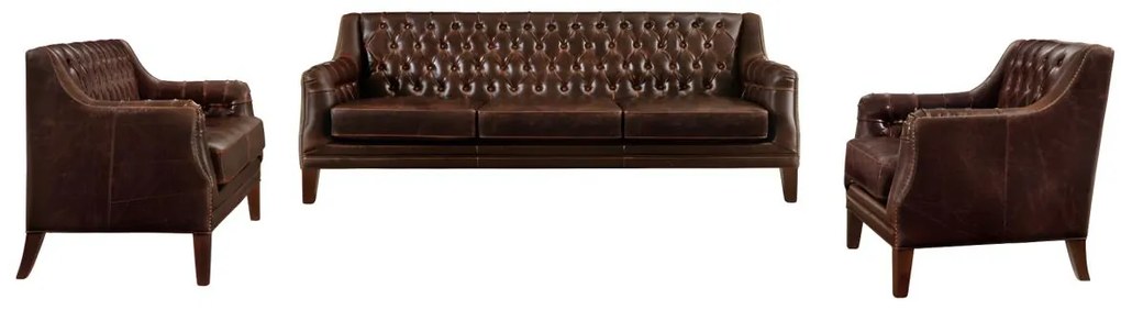 Zestaw wypoczynkowy 3+2+1 ze skóry COLBERT - Kolor: brązowy