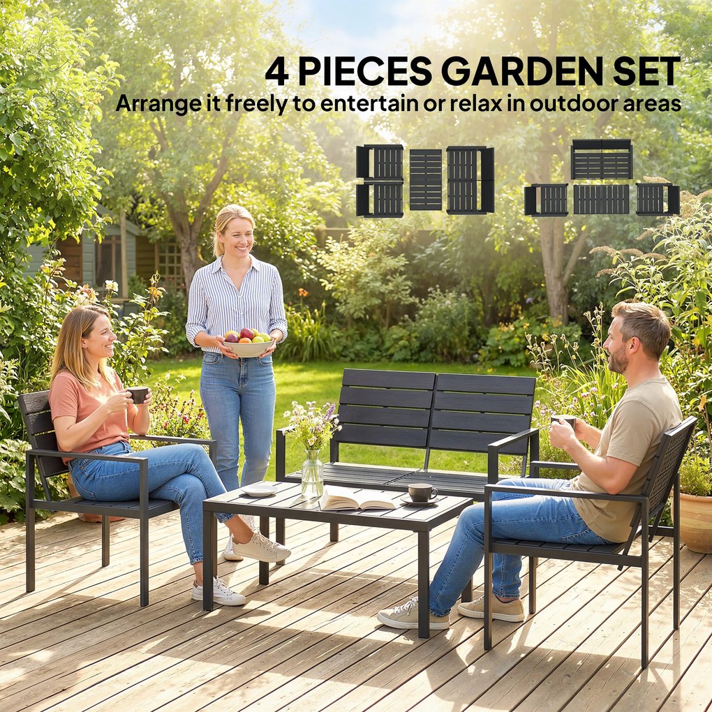 Outsunny Zestaw mebli ogrodowych dla 4 osób sofa dwuosobowa dwa fotele stolik kawowy czarny ogród taras | Aosom PL