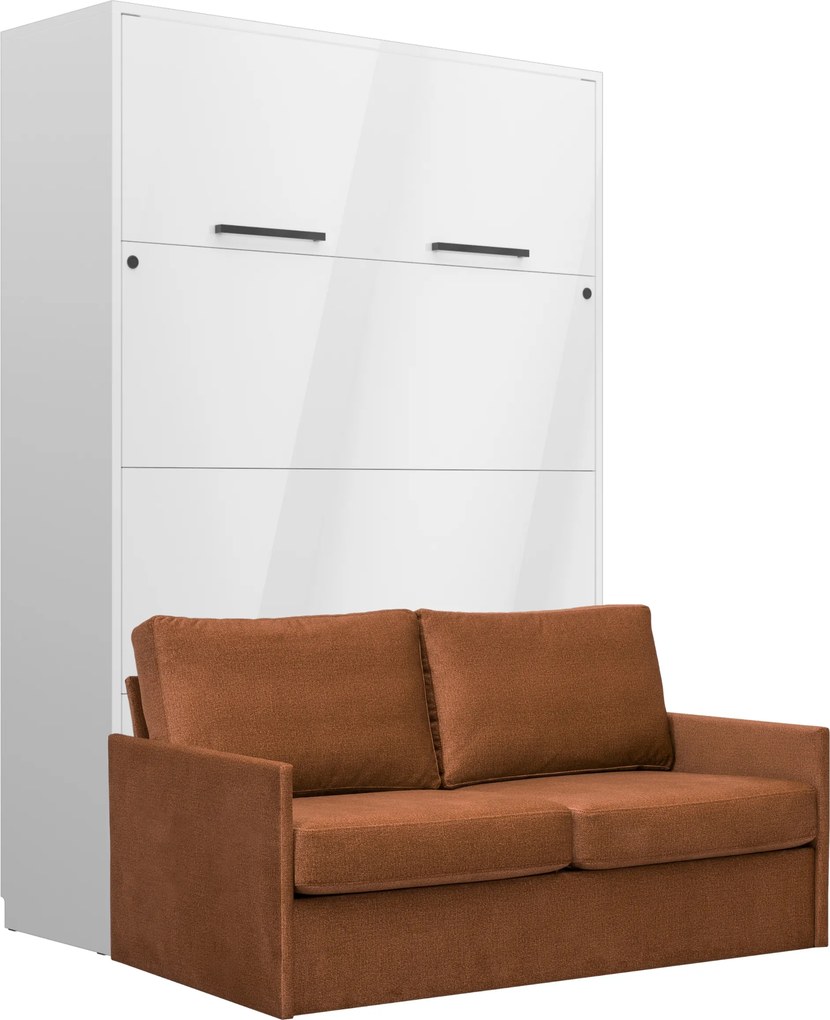 Półkotapczan z sofą GENIUS 140x200 lub 160x200 cm kolor biały połysk rozwiązanie do małych pomieszczeń (sofa z pojemnikiem)
