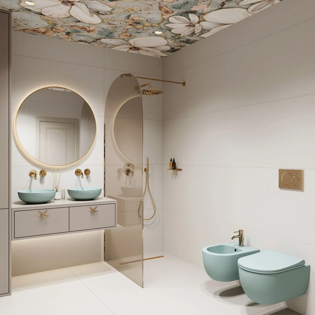 Ścianka prysznicowa WALK IN fix brązowa półokrągła 8mm MOLIS NATURE brown oval MASSI | Różne rozmiary : Kolor profili kabiny - złoty szczotkowany, Szerokość ścianki - 90 cm , Typ montażu - WALK in FIX (Do ściany)