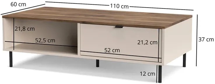 Ława kawowa z 2 szufladami kaszmir + dąb castello T6-K31