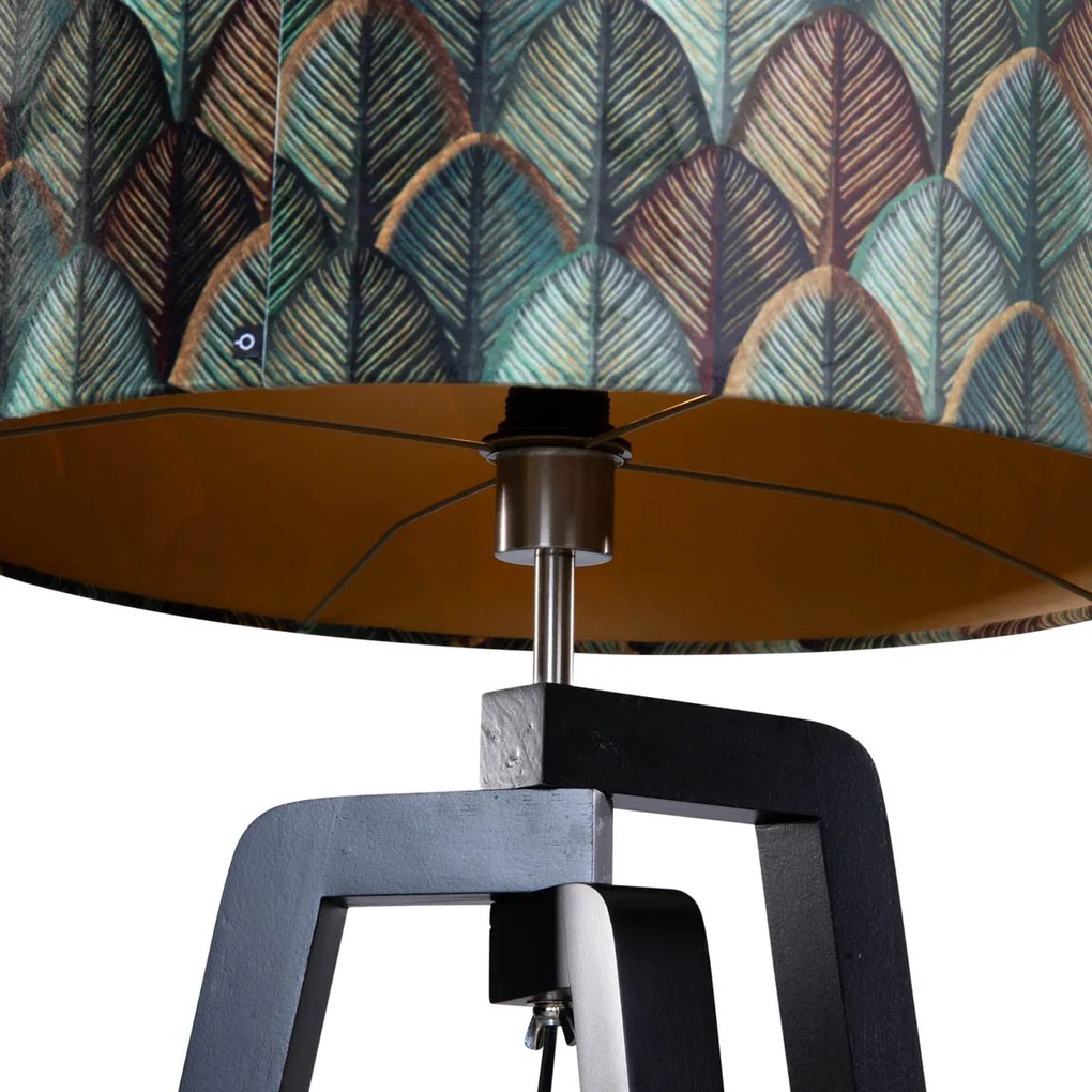 Lampa podłogowa czarna z aksamitnym abażurem w kształcie liści 50cm - Puros klasyczny/Antyczny Oswietlenie wewnetrzne