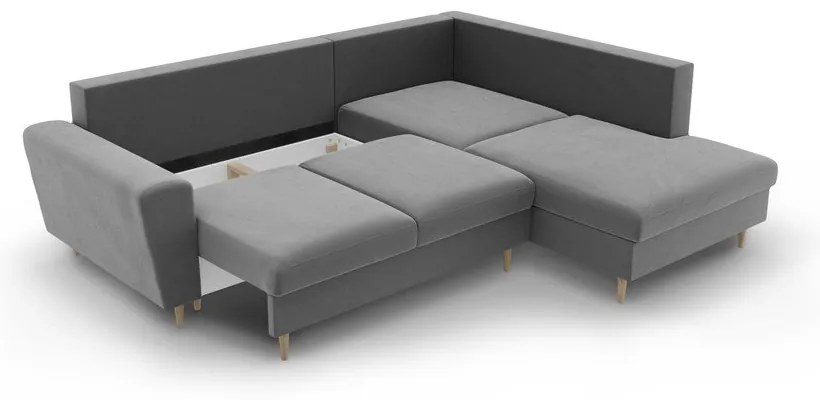 Jasnoszary aksamitny rozkładany narożnik ze schowkiem (prawostronny/w kształcie litery L) Kyoto – Cosmopolitan Design