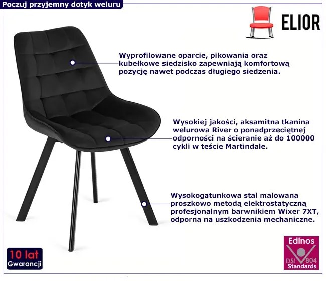 Czarne welurowe krzesło do stołu E9-K09
