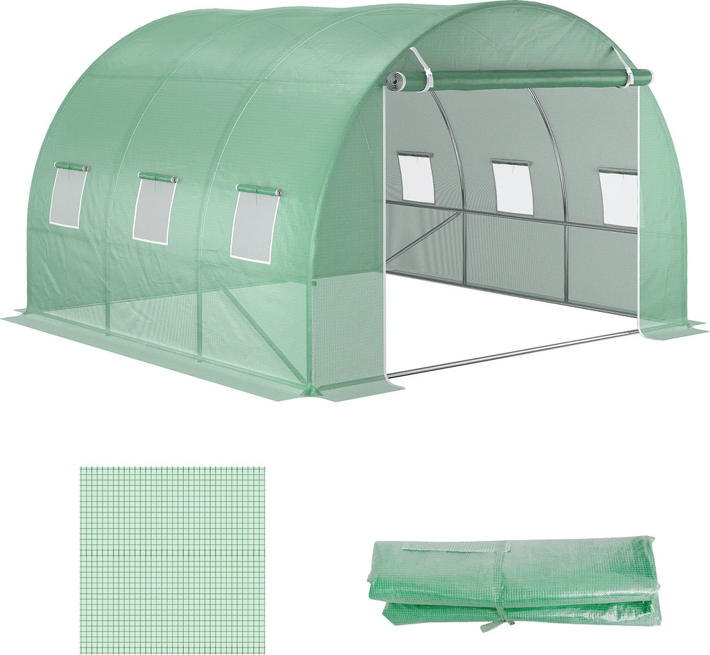 Outsunny Zamienne folie do szklarni 3x3x2 m, trwałe, odporne na rozdarcia, 6 okien, drzwi, Zielony