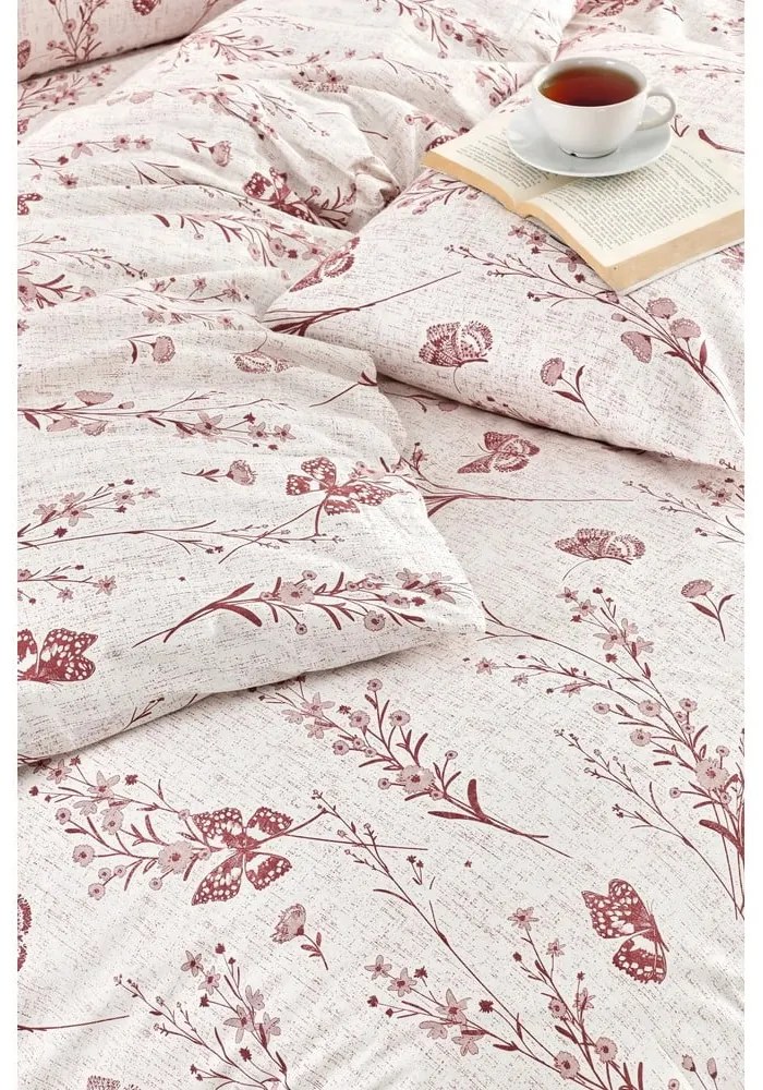 Beżowa pościel dwuosobowa z prześcieradłem/4-częściowa 200x220 cm Floral Butterfly – Mila Home