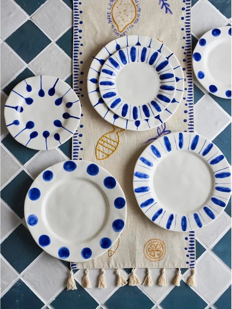 Biało-niebieskie kamionkowe talerze deserowe zestaw 3 szt. ø 22 cm Linora – Bloomingville