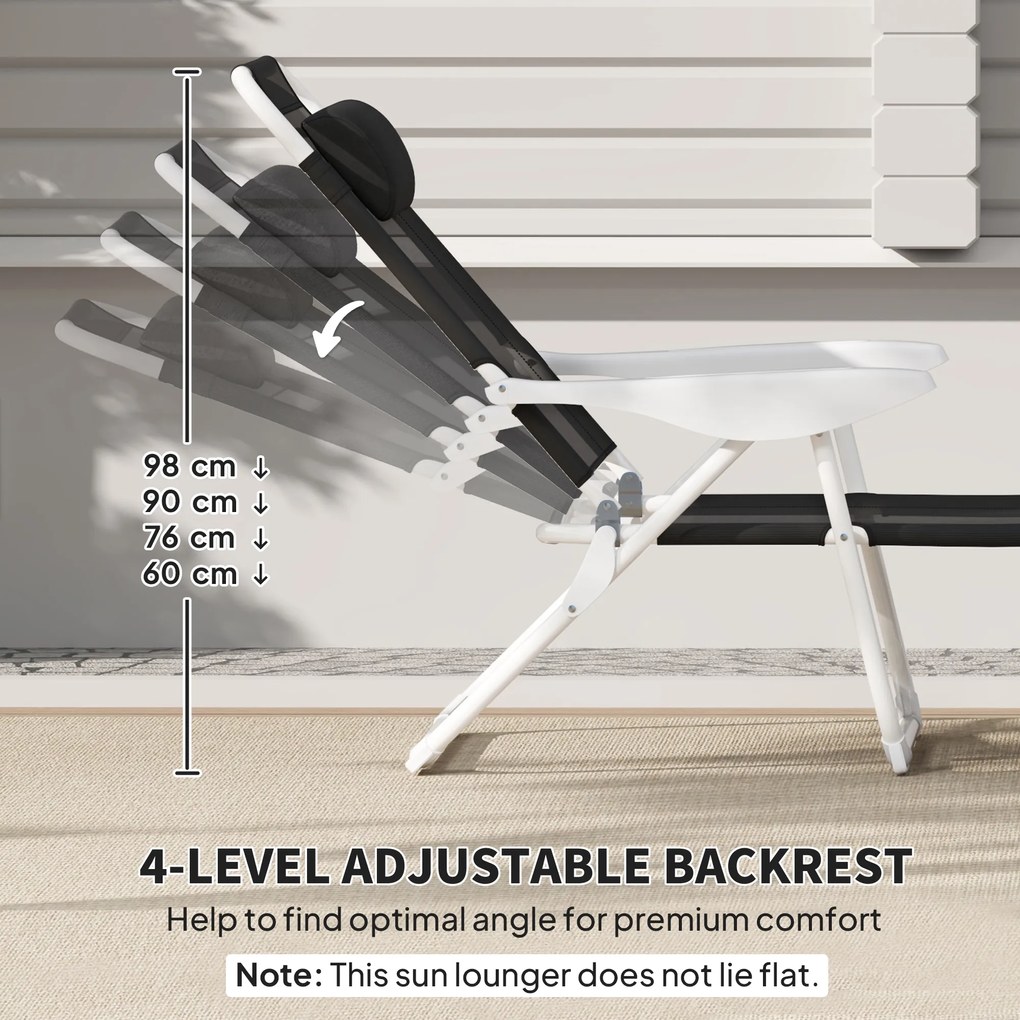 Outsunny Leżak składany z poduszką, fotel z 4-stopniowo regulowanym oparciem do 120 kg czarny | Aosom PL