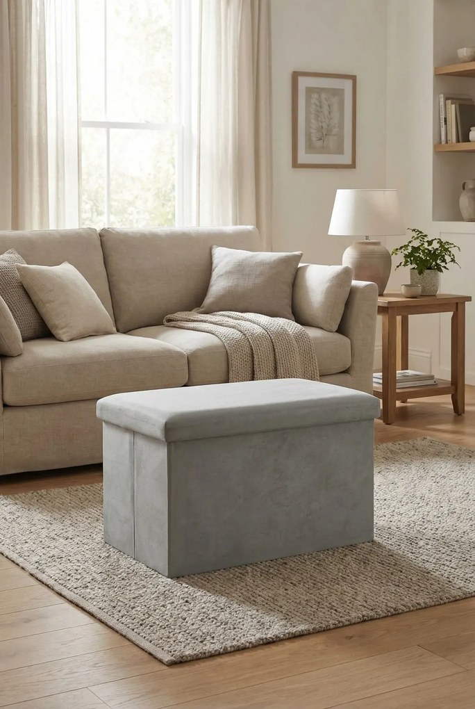 Szara prostokątna welurowa pufa ze schowkiem S9-D46