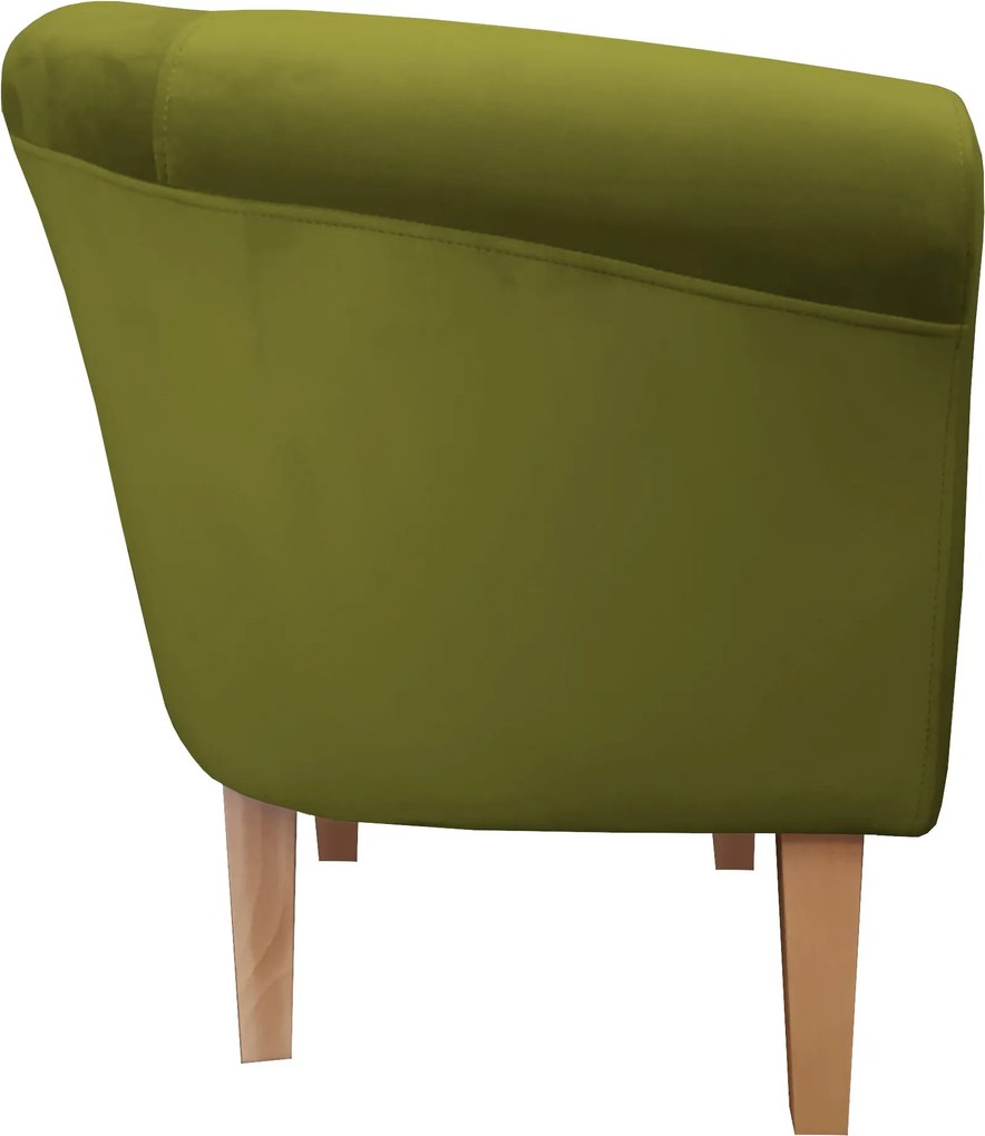 Fotel Milo tkanina Welur wygodny fotel tapicerowany do salonu i sypialni : Kolor nogi - Drewno, Kolor tkaniny - VELVET - BL75, Wysokość nogi - 20 cm