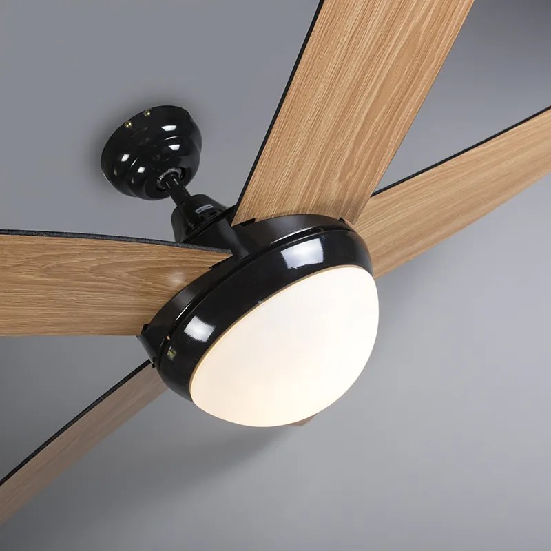 Czarny Wentylator sufitowy z lampa i pilotem z nadrukiem drewna 132 cm z pilotem - Cool Nowoczesny Oswietlenie wewnetrzne