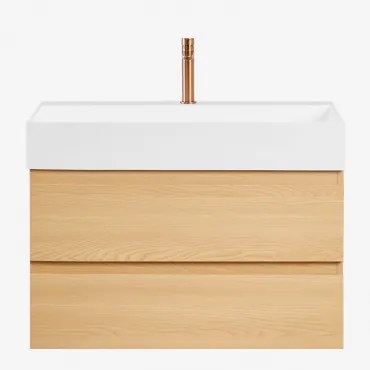 Zestaw Wiszących Mebli Łazienkowych Z Drewna I Forniru Jesionowego Zintegrowany Z Umywalką Ona Naturalna - Sklum
