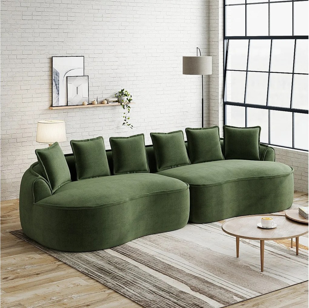 4-osobowa sofa modułowa z poduszkami oparciowymi, bez montażu, z zielonej tkaniny szenilowej, 320 × 114 × 67 cm