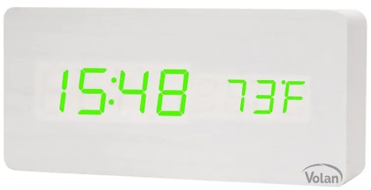 Zegar budzik drewniany elektroniczny cyfrowy led stojący - termometr + data
