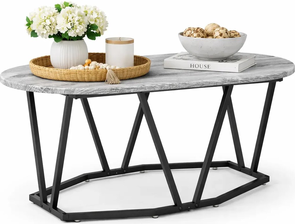 Szary owalny stolik kawowy metalowy N9-G25