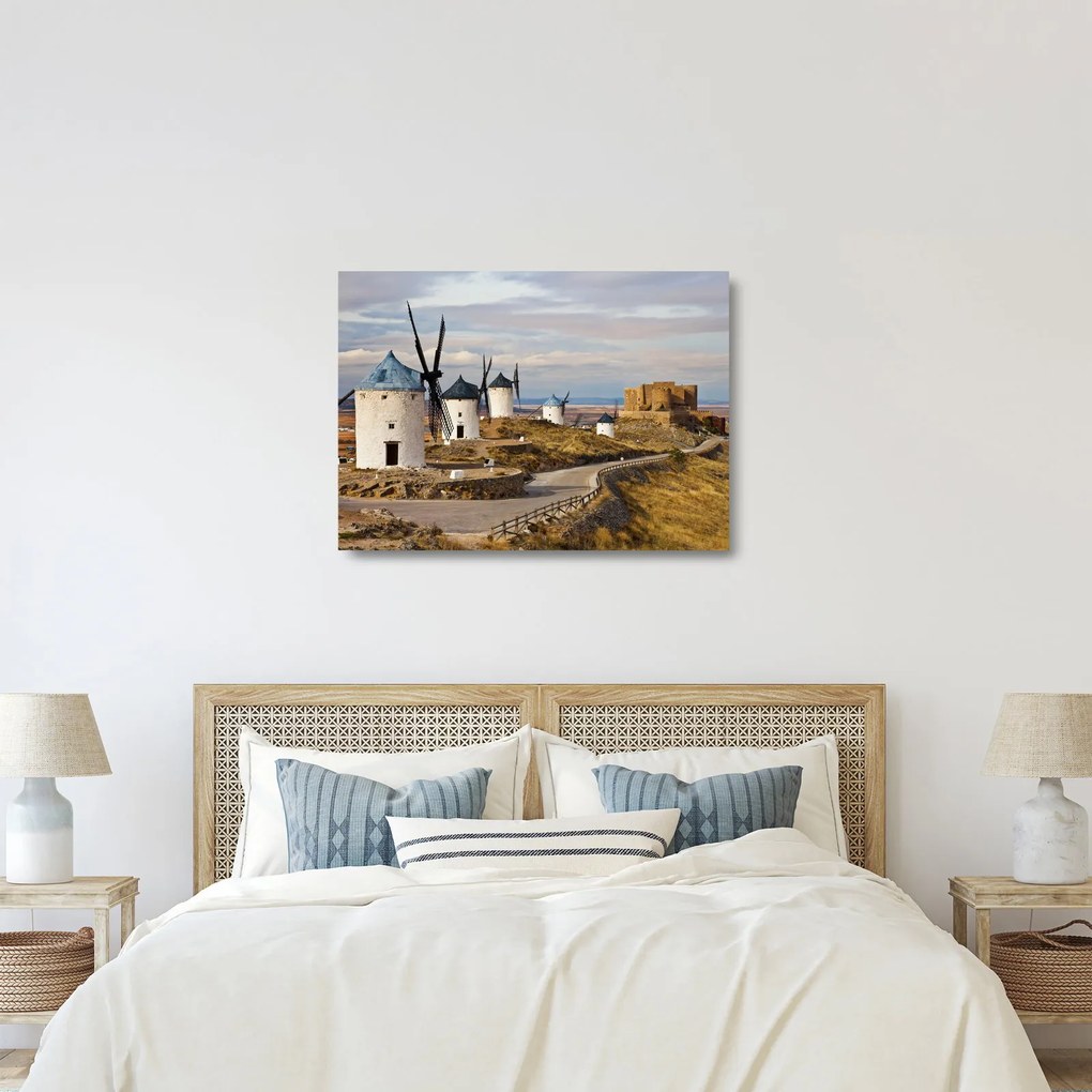 Obraz na szkle - Wiatraki Consuegra, Hiszpania (70x50 cm)