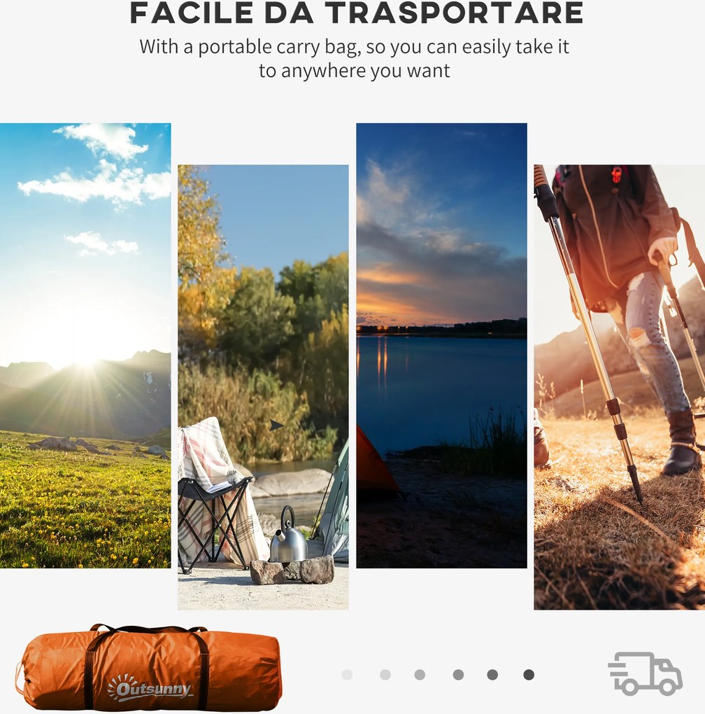 Outsunny Namiot tunelowy dla 4-6 osób, namiot kempingowy z drzwiami, podłogą, wodoodporny 2000 mm, pomarańczowy | Aosom PL