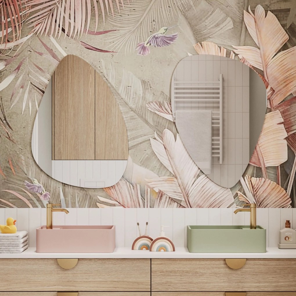 Lustro o nieregularnym kształcie oszlifowane bez podświetlenia DROP | Różny rozmiar | Różne kolory szkła : Kolor tafli szkła - Srebrny, Rozmiar - 70 x 50 cm