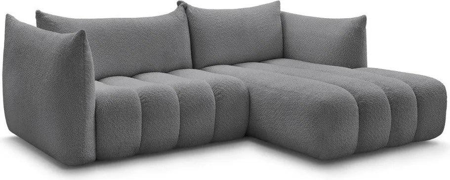 Szary narożnik z materiału bouclé (prawostronny/z szezlongiem) Azra – Bobochic Paris