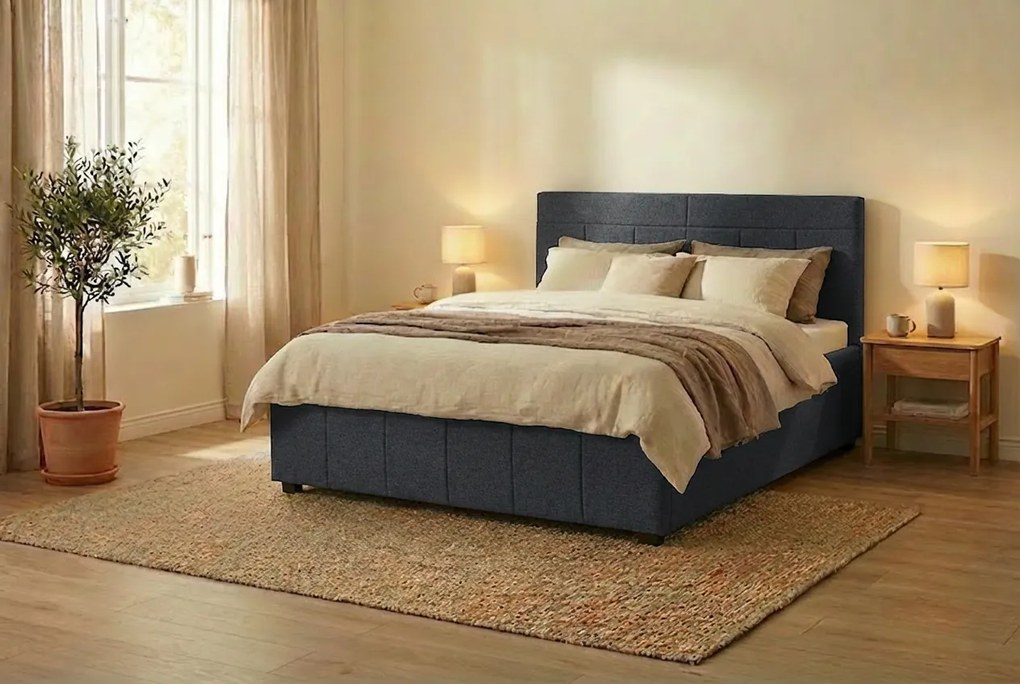 Łóżko RAM 160x200 cm Granatowy Z materacem