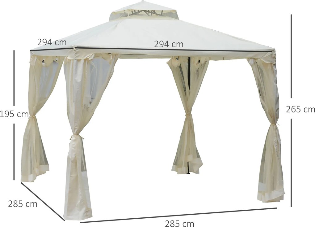 Outsunny Altana ogrodowa 3x3m pawilon ogrodowy wodoodporny z 4 ścianami bocznymi metalowy kremowy do ogrodu | Aosom PL