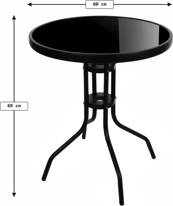 Okrągły stół ogrodowy z szklanym blatem ISLAND BLACK 60 cm, czarny