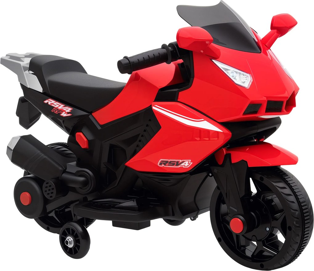 AIYAPLAY Elektryczny motocykl dla dzieci, klakson, reflektory, funkcja muzyczna, 2,5 km/h, Czerwony