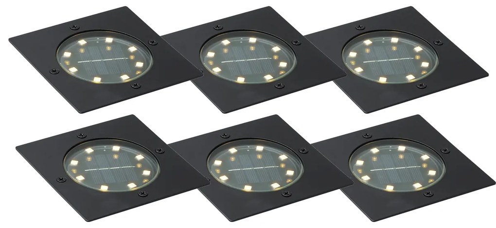 Zestaw 6 czarnych kwadratowych reflektorów gruntowych z LED IP65 Solar - Terry