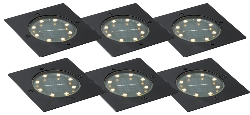 Zewnetrzna Zestaw 6 reflektorów gruntowych czarnych kwadratowych z LED IP65 solarnych - Terry Nowoczesny Oswietlenie zewnetrzne