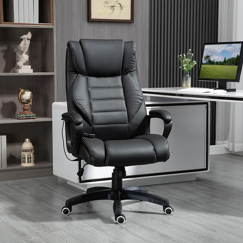 Vinsetto Fotel Biurowy z Masażem, Regulowany, Ergonomiczny, Obrotowy, Krzesło Komputerowe, Gamingowe z 6 Punktami Wibracyjnego Masażu, Czarne, 66 x 78 x 112-120 cm
