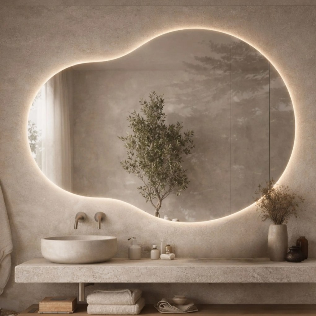 Lustro o nieregularnym kształcie oszlifowane z podświetleniem LED MOON DECOR| Różne rozmiary | Różne kolory