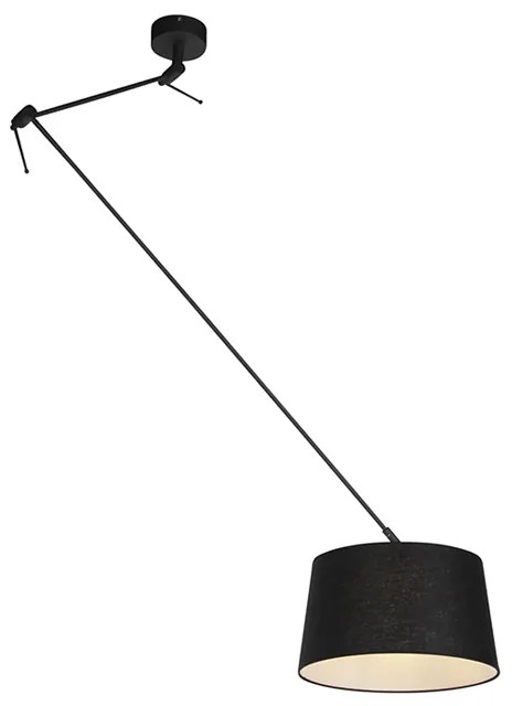 Lampa wisząca czarna z abażurem lnianym czarnym 35 cm - Blitz Nowoczesny Oswietlenie wewnetrzne