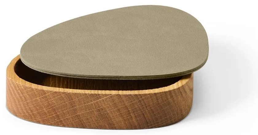 Zielono-naturalny drewniany/ze skóry ekologicznej pojemnik dekoracyjny z pokrywką 14x12,5x3,5 cm Curve Nupo – LIND DNA