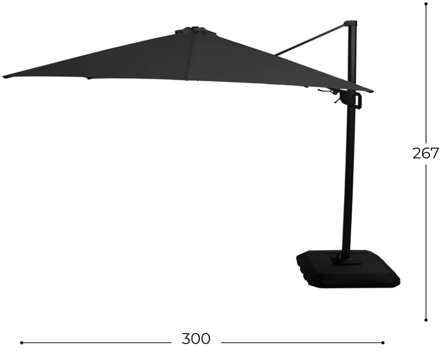 Czarny wiszący kwadratowy parasol Hartman Deluxe, 300x300 cm