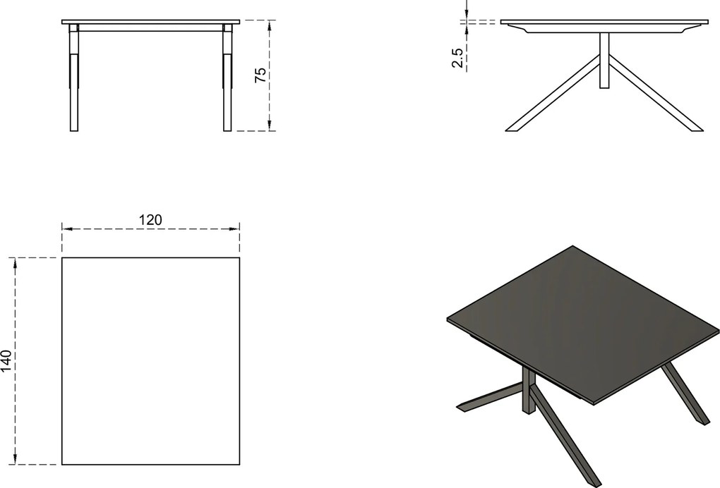 Stół konferencyjny w stylu industrialnym Mars Workstation 2 120x140 cm