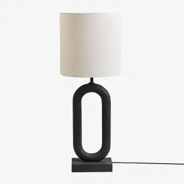 Lampa Stołowa Ariadne Z Drewna Mango I Lnu Biała & ↑75 Cm - Sklum