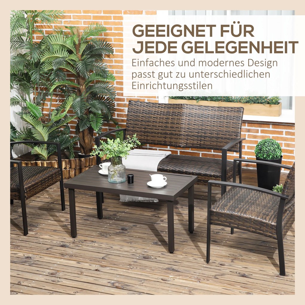 Outsunny Stolik Kawowy Ogrodowy Efekt Drewna Stalowy Design na Balkon | Aosom PL