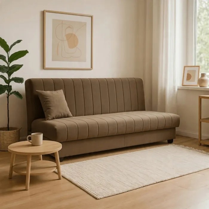 Sofa z Funkcją Spania SIGMA Rozkładana Wersalka Dwuosobowa Beżowa Nowoczesna do Salonu