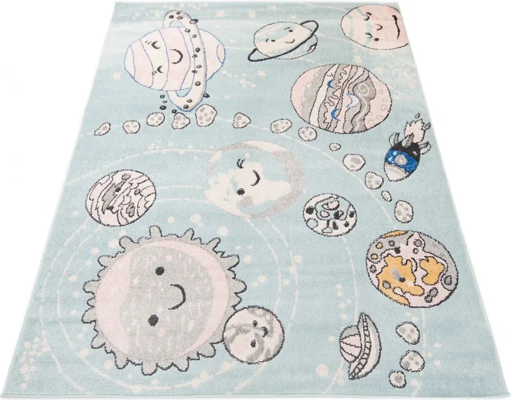 Turkusowy dywan z planetami do pokoju dziecięcego A6-N06