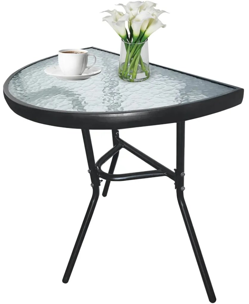 Półokrągły stolik ogrodowy z szklanym blatem ISLAND 70x40 cm, czarny