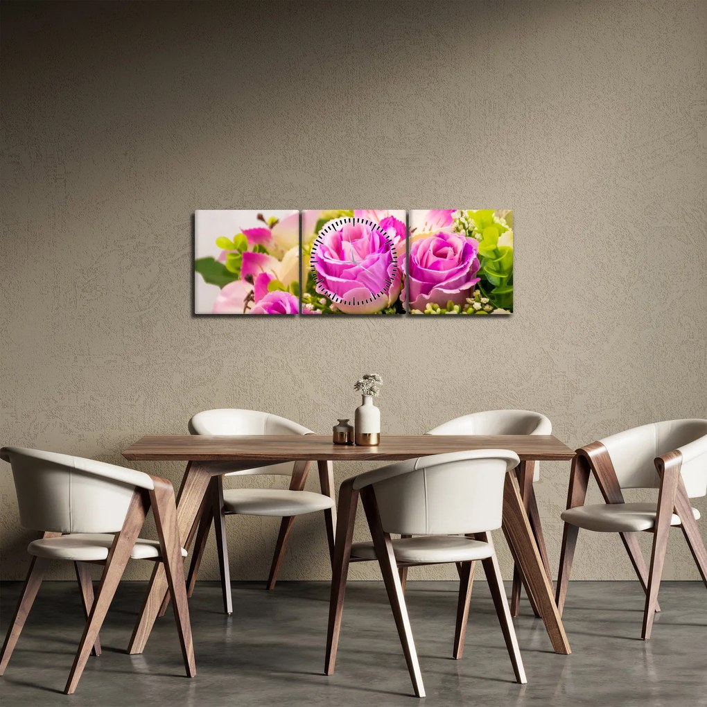 Obraz róż (z zegarem) (90x30 cm)