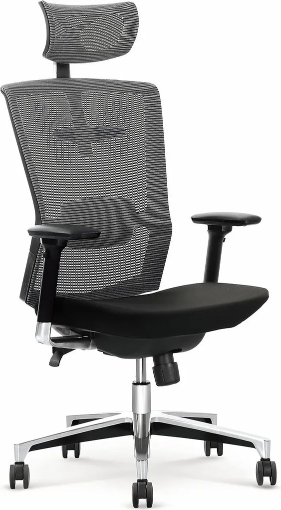 Ergonomiczny fotel obrotowy z regulacją zagłówka  czarno popielatyL5-T06